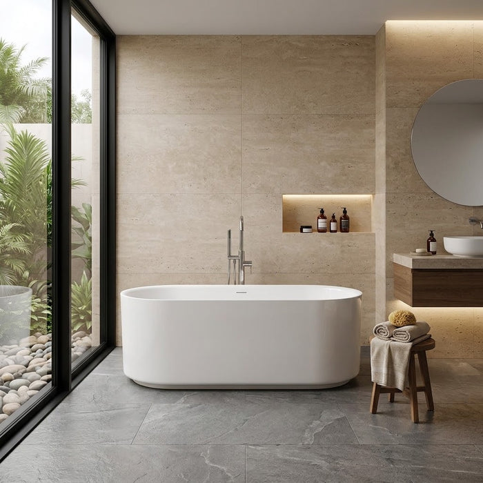 1500*750*580mm Otti Attica Celine Gloss White Oval Slimline Freestanding Bathtub
