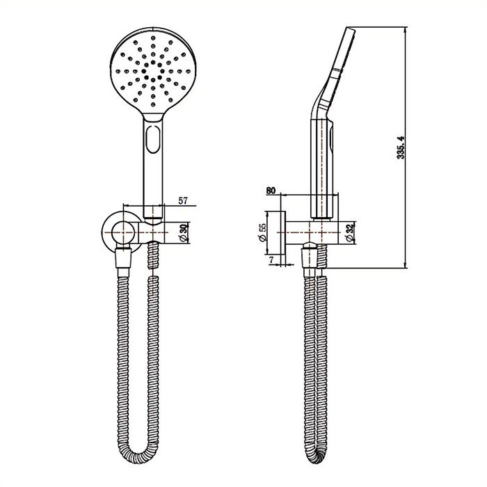 ACL  Cora Round Hand Shower On Wall Outlet Bracket Brushed Nickel/Brushed Gold/Gun Metal
