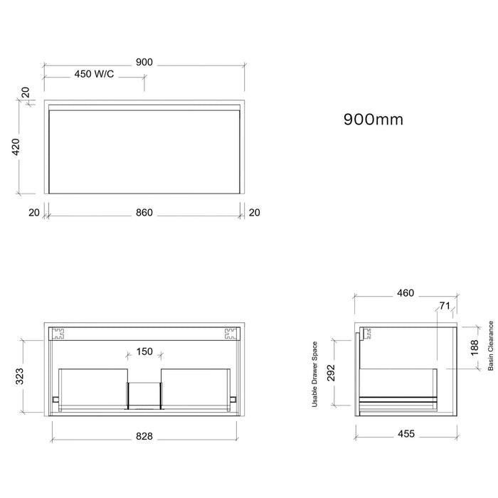 TIMBERLINE AINSWORTH CUSTOM WALL HUNG VANITY (ALL SIZING)