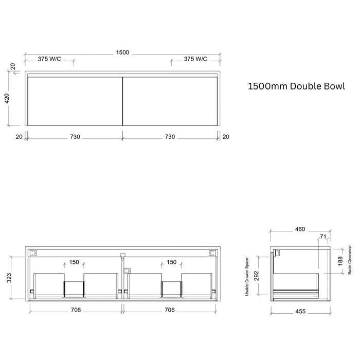 TIMBERLINE AINSWORTH CUSTOM WALL HUNG VANITY (ALL SIZING)