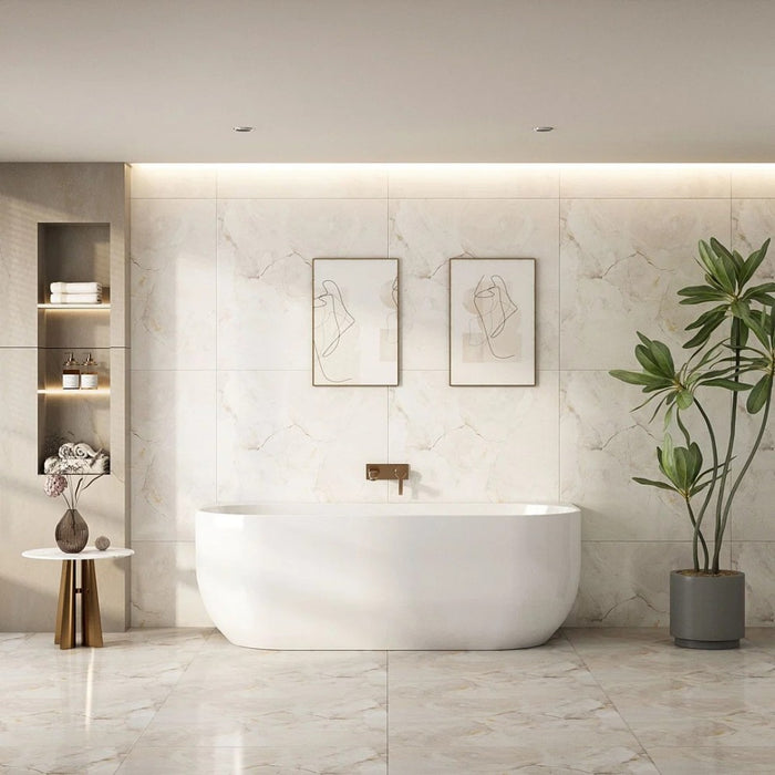 1500/1700mm Mercio Anna Gloss White Oval Back To Wall Bathtub