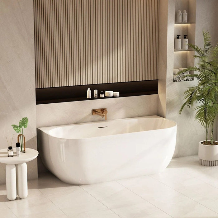 1500/1700mm Mercio Anna Gloss White Oval Back To Wall Bathtub