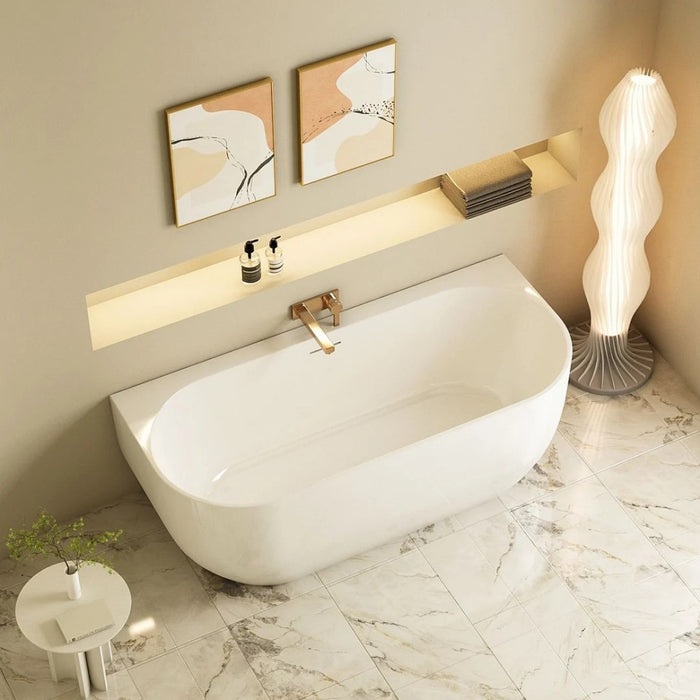 1500/1700mm Mercio Anna Gloss White Oval Back To Wall Bathtub