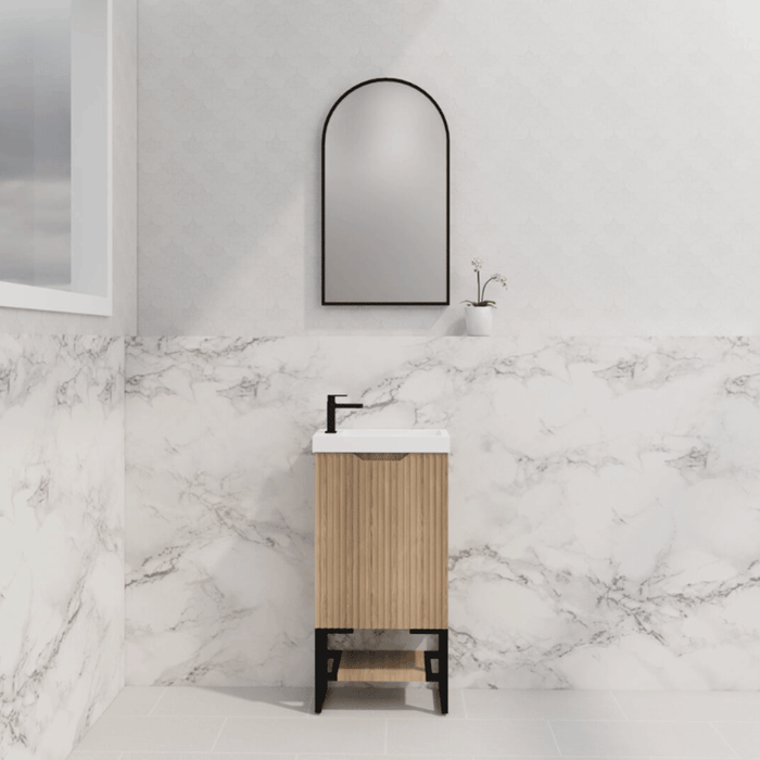 450*250*830mm ABS Vienna American Oak Freestanding One Door Mini Vanity With Poly Marble top