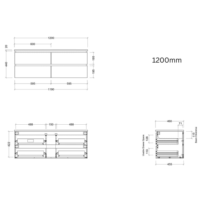 TIMBERLINE ASHTON CUSTOM WALL HUNG VANITY (ALL SIZING)