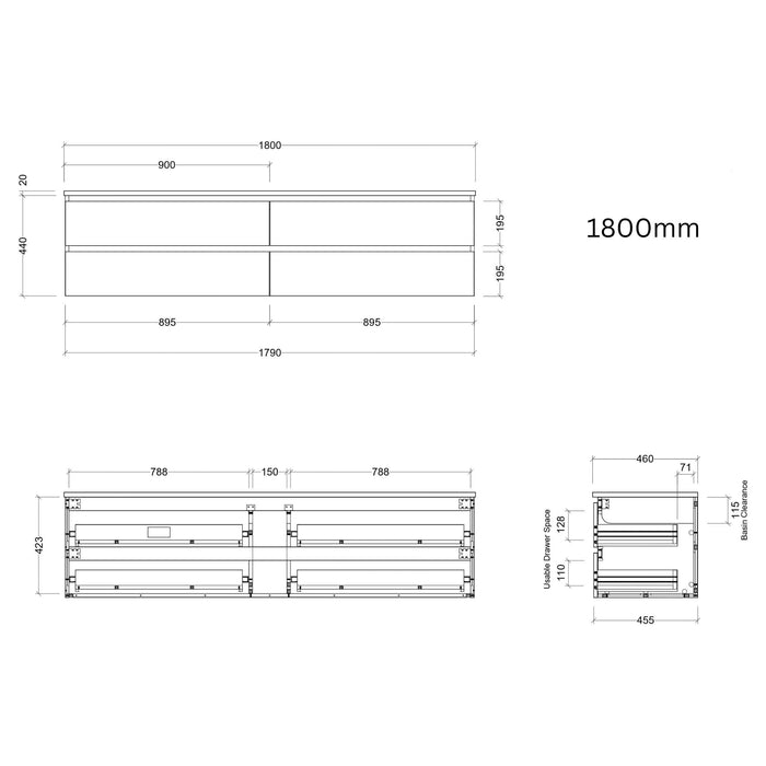 TIMBERLINE ASHTON CUSTOM WALL HUNG VANITY (ALL SIZING)