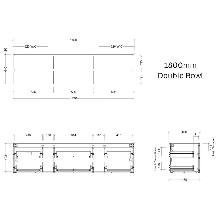 TIMBERLINE ASHTON CUSTOM WALL HUNG VANITY (ALL SIZING)