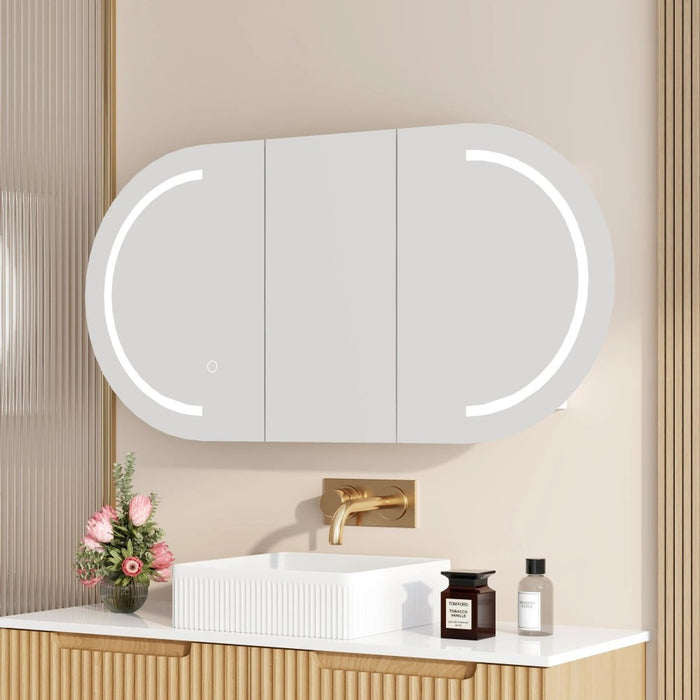 900-1500*600mm Mercio Athena Frameless Oval PVC Matt White LED Shaving Cabinet