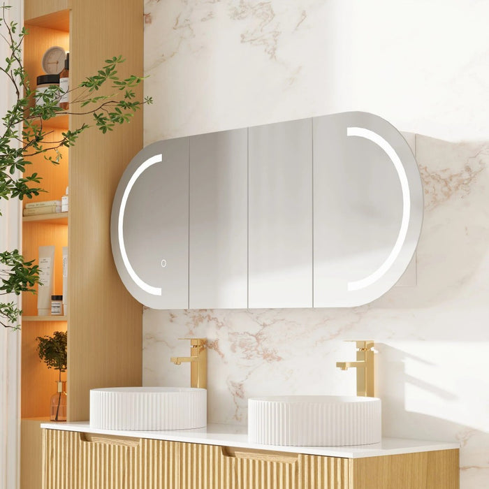 900-1500*600mm Mercio Athena Frameless Oval PVC Matt White LED Shaving Cabinet