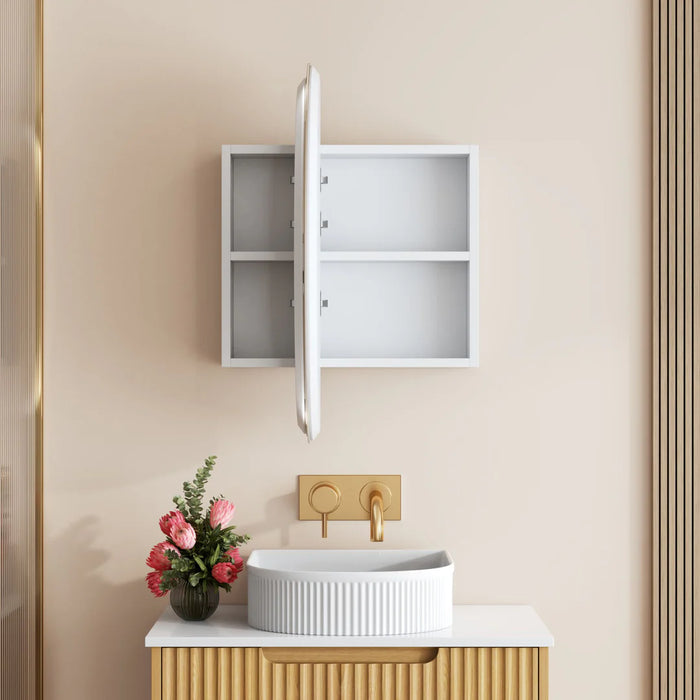 600/750mm Mercio Athena Frameless Round PVC Matt White LED Shaving Cabinet