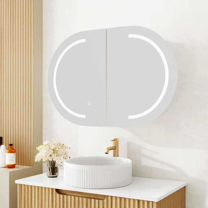 900-1500*600mm Mercio Athena Frameless Oval PVC Matt White LED Shaving Cabinet