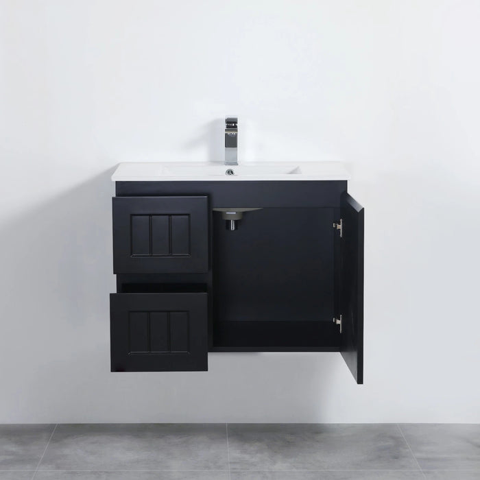 600-750*460mm Acacia Matte Black Bathroom Vanity Wall Hung Left/Right Drawers Cabinet Only and Ceramic/Stone Top Available - HD reno