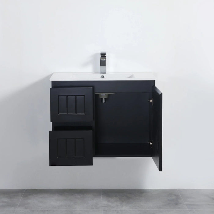 600-750*460mm Acacia Matte Black Bathroom Vanity Wall Hung Left/Right Drawers Cabinet Only and Ceramic/Stone Top Available - HD reno