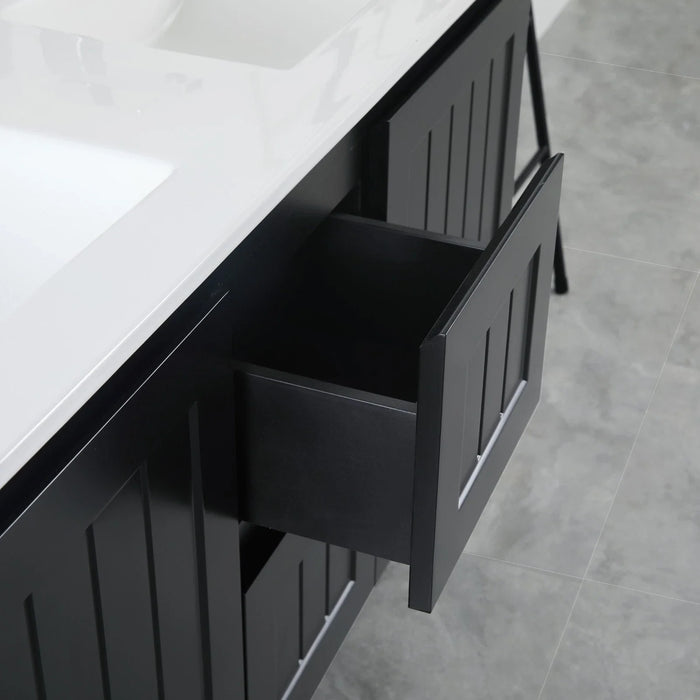 900-1500*460mm Acacia Matte Black Bathroom Vanity Wall Hung Left/Right Drawers Cabinet Only and Ceramic/Stone Top Available - HD reno