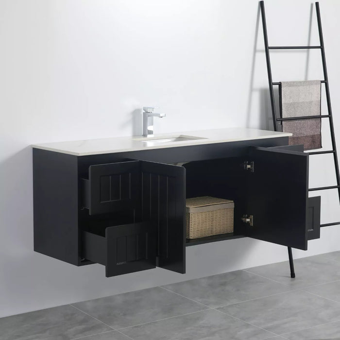 900-1500*460mm Acacia Matte Black Bathroom Vanity Wall Hung Left/Right Drawers Cabinet Only and Ceramic/Stone Top Available - HD reno