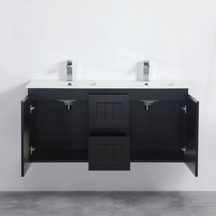 900-1500*460mm Acacia Matte Black Bathroom Vanity Wall Hung Left/Right Drawers Cabinet Only and Ceramic/Stone Top Available - HD reno
