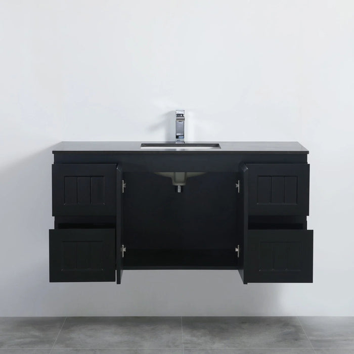 900-1500*460mm Acacia Matte Black Bathroom Vanity Wall Hung Left/Right Drawers Cabinet Only and Ceramic/Stone Top Available - HD reno