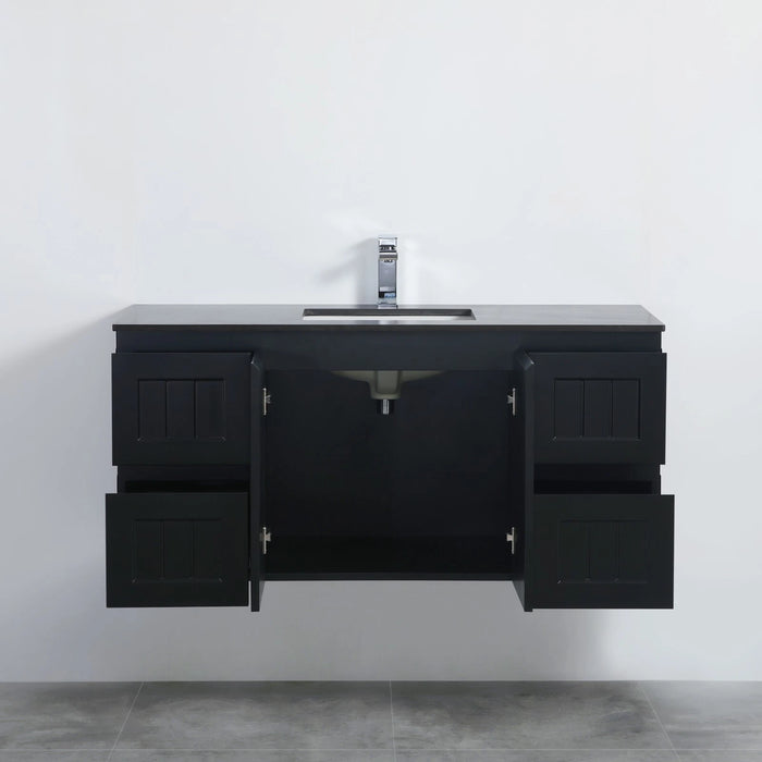 900-1500*460mm Acacia Matte Black Bathroom Vanity Wall Hung Left/Right Drawers Cabinet Only and Ceramic/Stone Top Available - HD reno