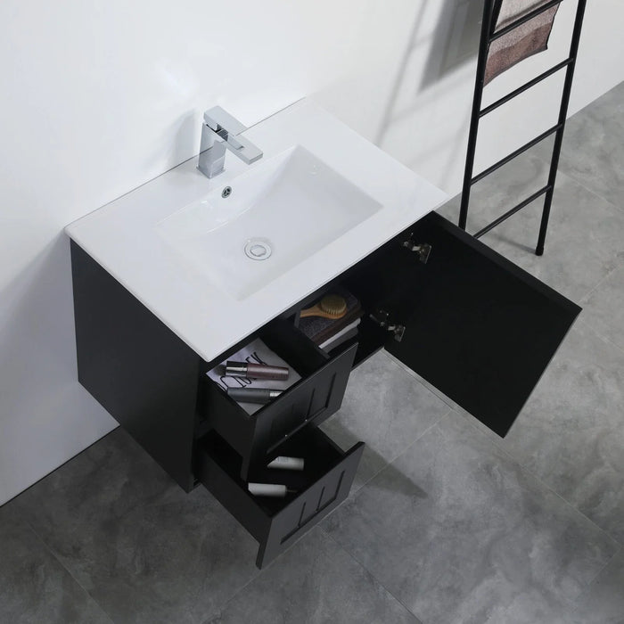 600-750*460mm Acacia Matte Black Bathroom Vanity Wall Hung Left/Right Drawers Cabinet Only and Ceramic/Stone Top Available - HD reno