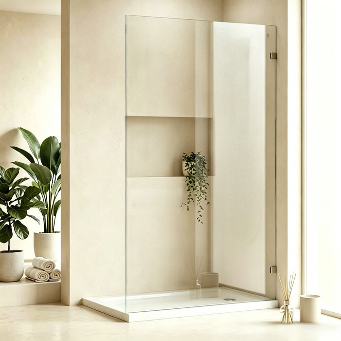 1250-1400mm Glasspro Frameless Walk In Single Panel Shower Screens - 2000mm Height