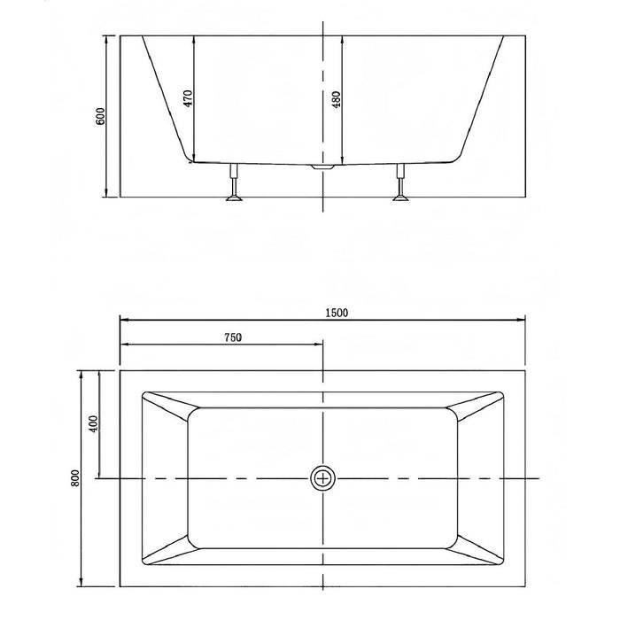 ATAUD 1500/1700*800*600mm White Rectangle Acrylic Freestanding Bathtub