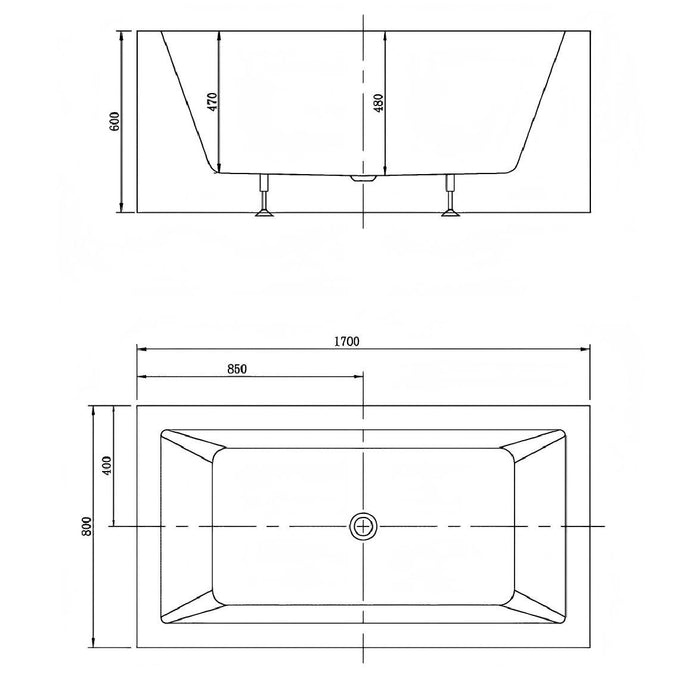 ATAUD 1500/1700*800*600mm White Rectangle Acrylic Freestanding Bathtub