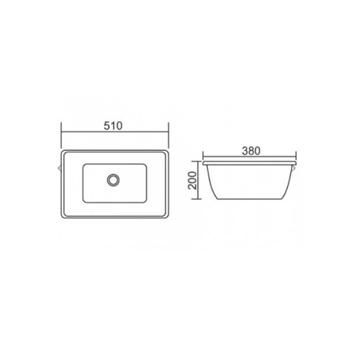 510*380*200mm White Ceramic Rectangle Under-Mount Basin