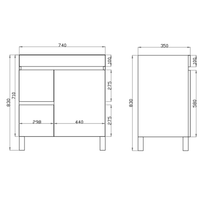 600-750*370mm Bathroom Vanity Berge Slim MDF Dark Grey Freestanding/Wall Hung Doors / Drawers Cabinet Only and Ceramic Top Available