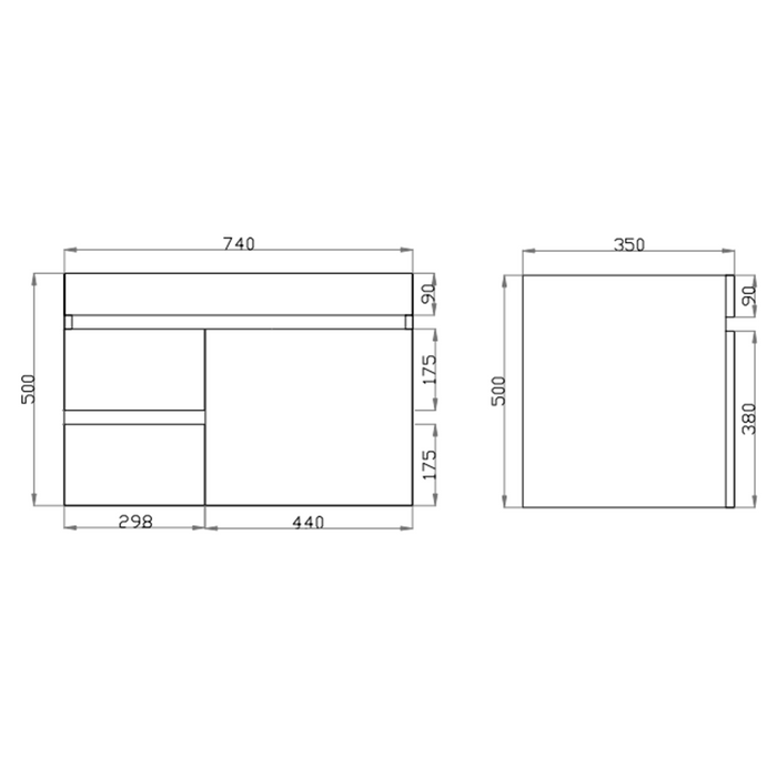 600-750*370mm Bathroom Vanity Berge Slim MDF White Oak Freestanding/Wall Hung Doors / Drawers Cabinet Only and Ceramic Top Available