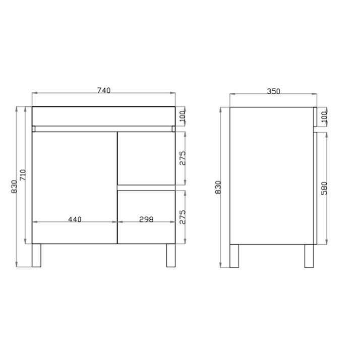 600-750*370mm Bathroom Vanity Berge Slim MDF White Oak Freestanding/Wall Hung Doors / Drawers Cabinet Only and Ceramic Top Available