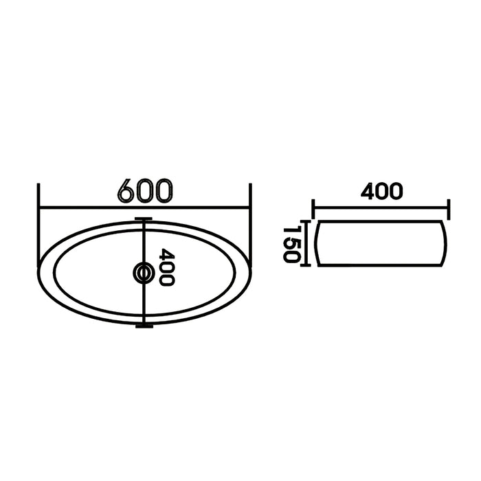 600*400*150mm Gloss Black Ceramic Oval Above Counter Basin