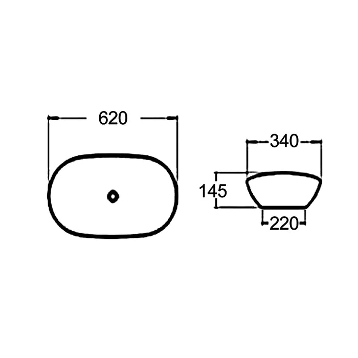 600*360*155mm Gloss White Ceramic Oval Above Counter Basin