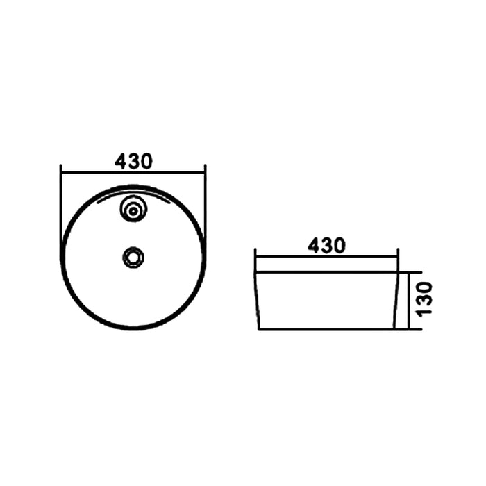 430*430*130mm Gloss White Ceramic Round Ultra Slim Above Counter Basin