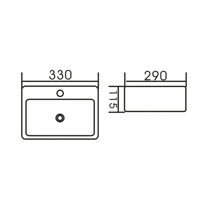 330*290*115mm Gloss White Ceramic Rectangle Wall Hung/Above Counter Basin