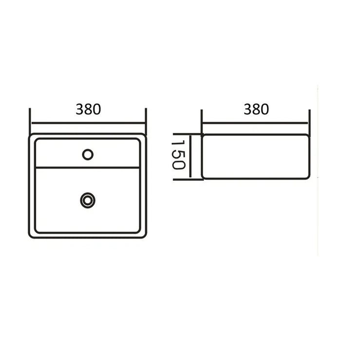 380*380*150mm Gloss White Ceramic Square Wall Hung/Above Counter Basin