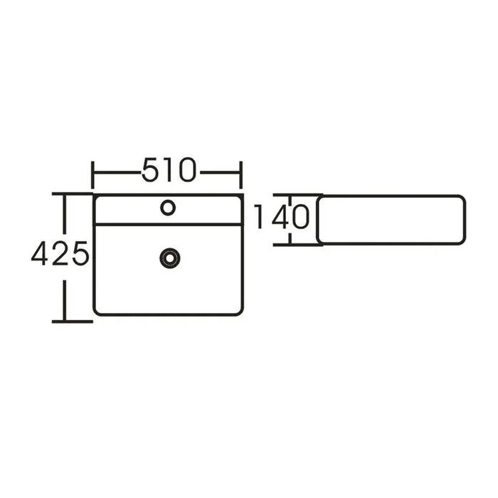 510*425*140mm Gloss White Ceramic Rectangle Wall Hung/Above Counter Basin