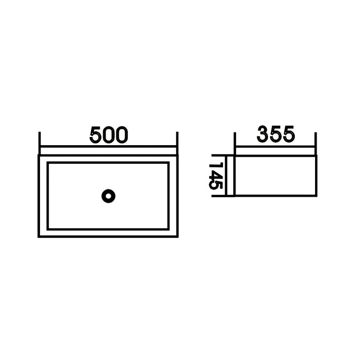 500*355*145mm Gloss White Ceramic Rectangle Above Counter Basin