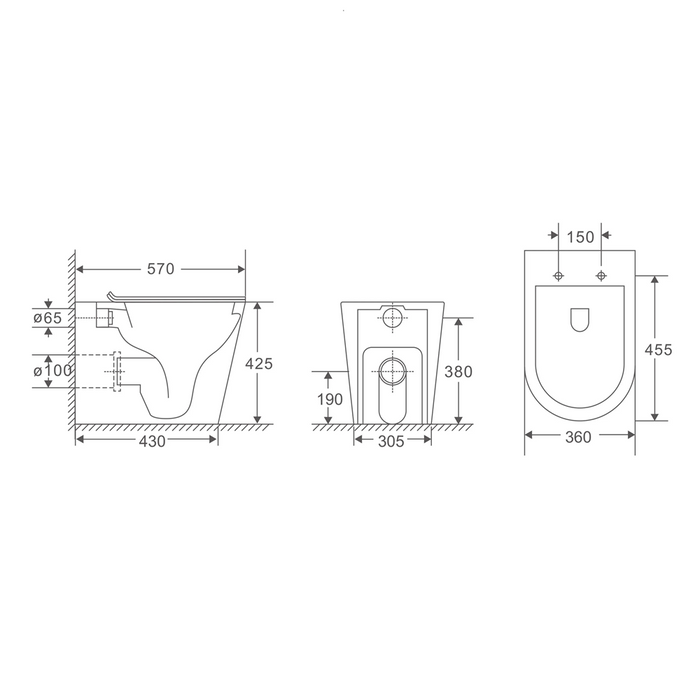 570*360*425mm Unicassa Berlin99 High Gloss White Ceramic Wall Faced Toilet