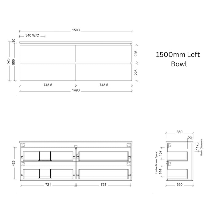 TIMBERLINE BILLIE SPACE SAVING CUSTOM WALL HUNG VANITY (ALL SIZING)