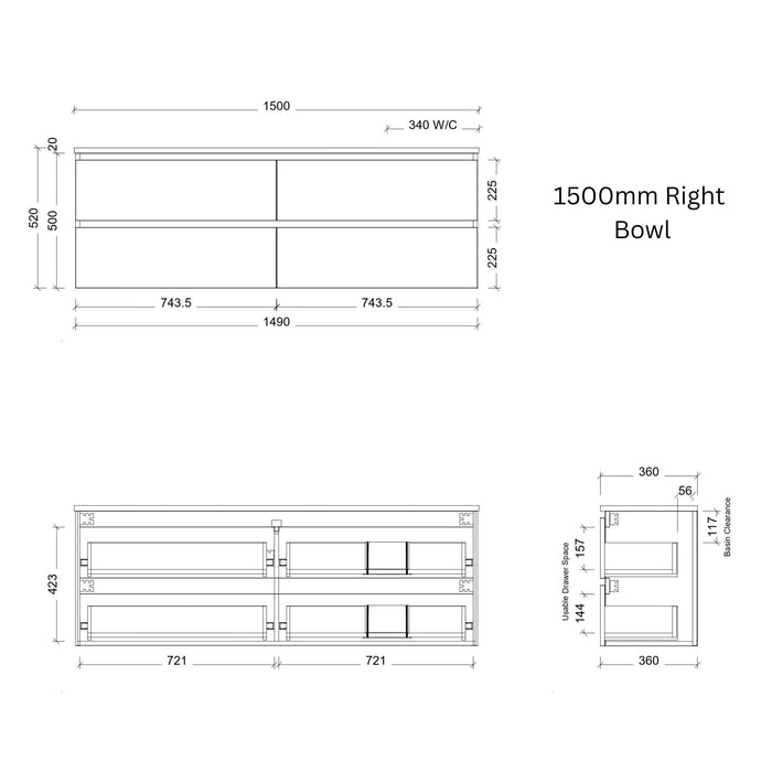 TIMBERLINE BILLIE SPACE SAVING CUSTOM WALL HUNG VANITY (ALL SIZING)