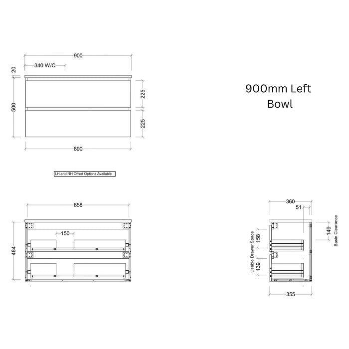TIMBERLINE BILLIE SPACE SAVING CUSTOM WALL HUNG VANITY (ALL SIZING)