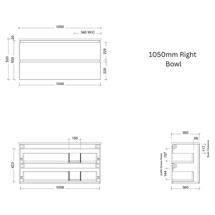 TIMBERLINE BILLIE SPACE SAVING CUSTOM WALL HUNG VANITY (ALL SIZING)