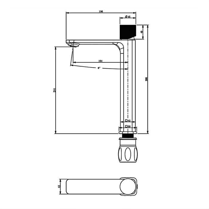 BK QI Kasten Chrome/Matt Black/Brushed Nickel/Gunmetal Grey Brass Square Tower Tall Basin Mixer