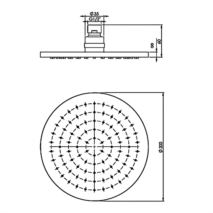 200mm BK Rund ABS Chrome Round Shower Heads