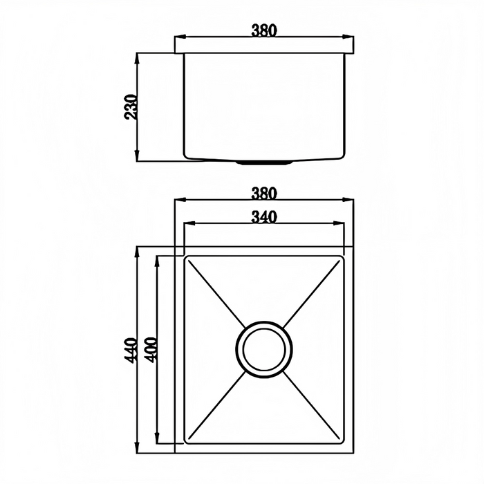 380*440*230mm BK Arcko LUX Top Mount / Under Mount Chrome Square Stainless Steel Single Bowl 304 Laundry Kitchen Sink