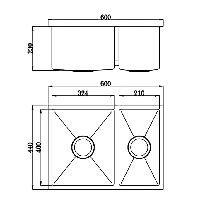 600*440*230mm BK Arcko LUX Top Mount / Under Mount Chrome Square Stainless Steel 304 Double Bowls Laundry Kitchen Sink
