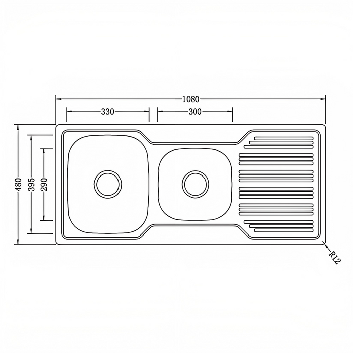 1080*480*170mm BK Traditionell 304 Stainless Steel Square Top Mount 1 and 3/4 Bowl Wirh Drainer Laundry Kitchen Sink