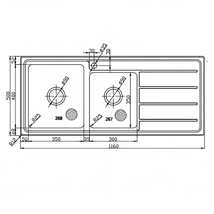 1160*500*200mm BK Traditionell 304 Stainless Steel Square Top Mount 1 and 3/4 Bowl Wirh Drainer Laundry Kitchen Sink