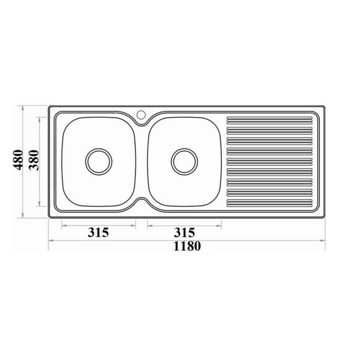 1180*480*170mm Traditionell 304 1TH Stainless Steel Square Top Mount Wirh Drainer Laundry Kitchen Sink