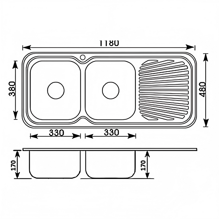 1180*480*170mm Traditionell 304 Stainless Steel Square Top Mount Wirh Drainer Laundry Kitchen Sink